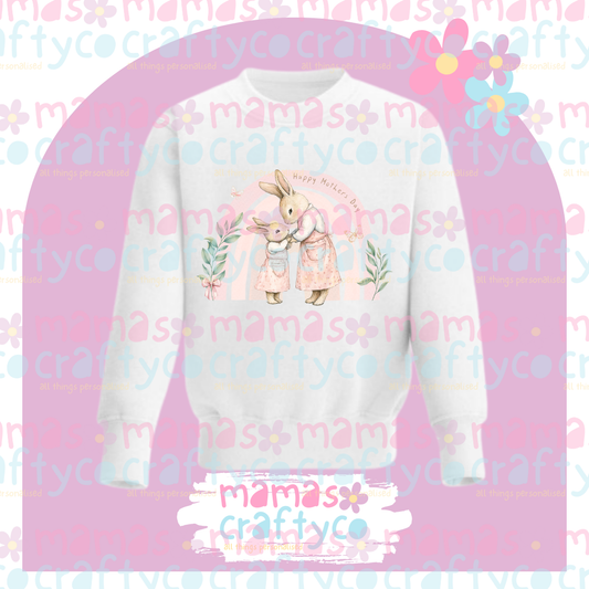 Mothers Day Childrens Pink Rabbit Rainbow Sweatshirt