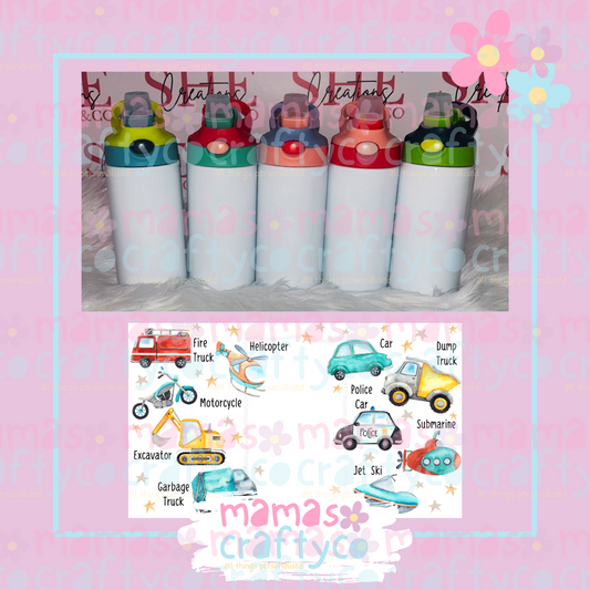 12oz Childrens Waterbottles Vehicles